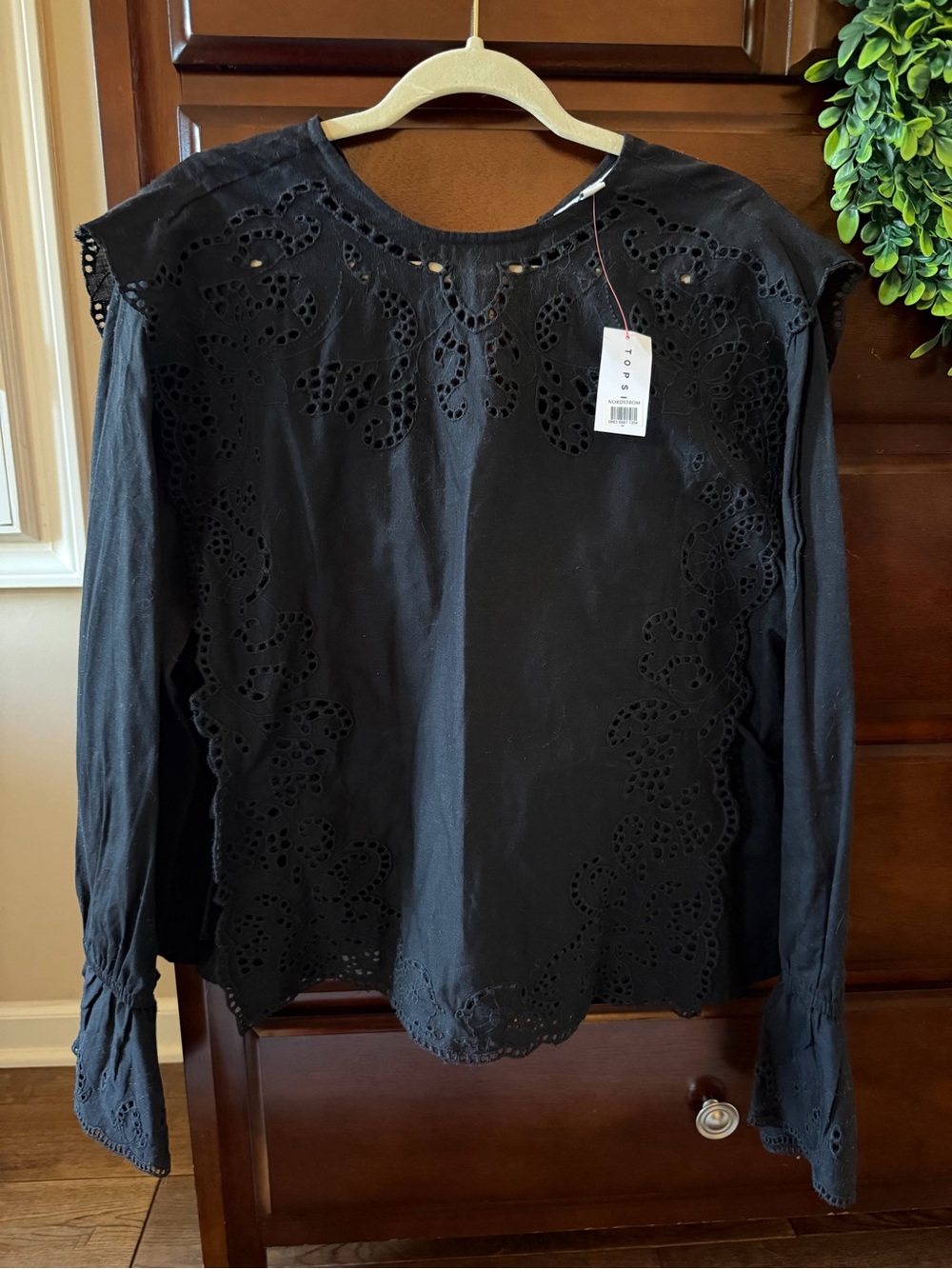 Topshop Black Eyelet Long-Sleeve Blouse